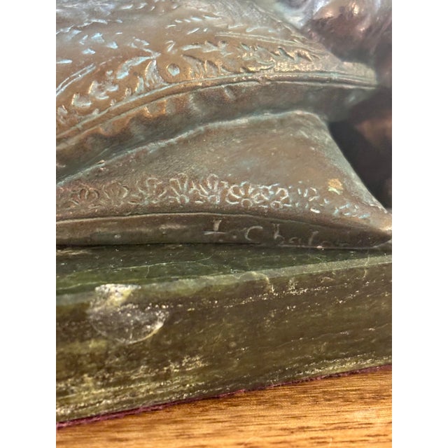 Stone 1910s Louis Chalon Bronze Nude Woman Sculpture Putting on Stockings on Marble Base For Sale - Image 7 of 11