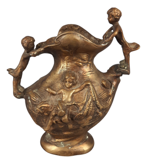 Antique Art Nouveau Bronze Jug Vase with Sculptural Putti in Relief, 1890s