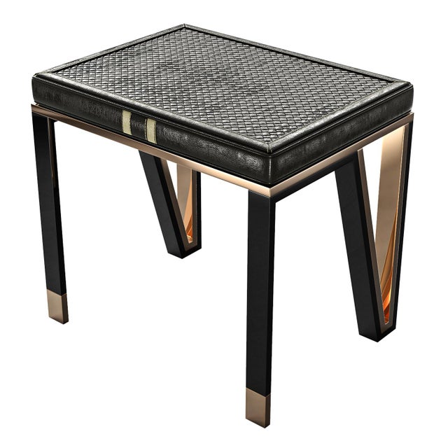 Art Deco "Stella" Piano Chair With Stainless Steel, Bronze and Woven Leather For Sale - Image 3 of 8