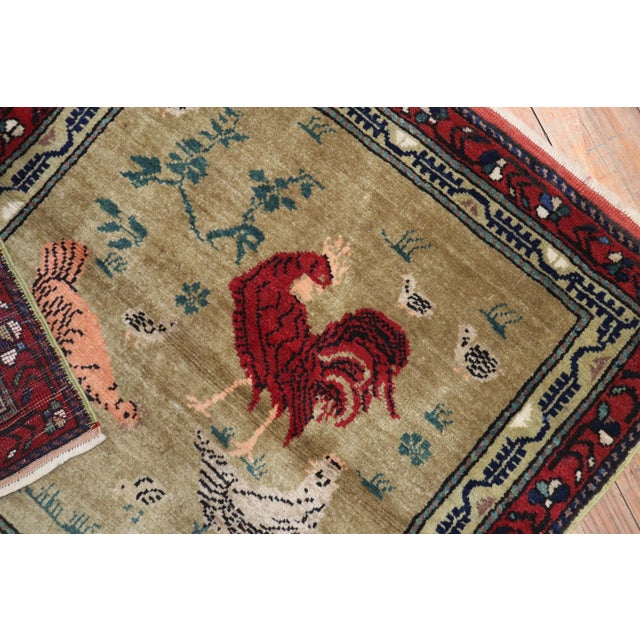 Vintage Zabihi Collection Chicken Rooster Turkish Square Rug - 2'10" x 2'10" For Sale - Image 4 of 6