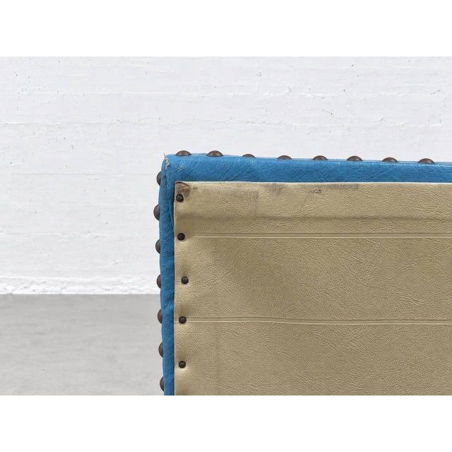 Blue Vintage Bench Seat in Blue Imitation Leather, 1960s For Sale - Image 8 of 13
