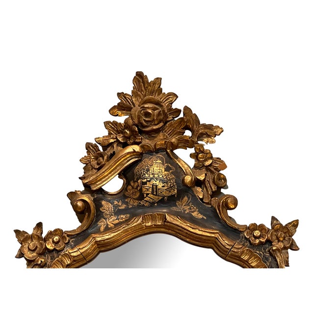 1900 - 1909 Italian Rococo Style Giltwood Mirror With Chinoiserie Decoration For Sale - Image 5 of 7