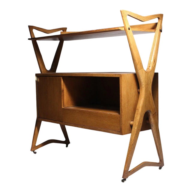 Rare Harold Schwartz Bowtie Bar Cart Console Server Buffet in Style of Gio Ponti For Sale
