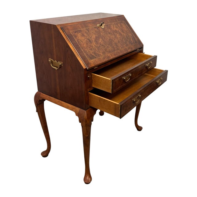 Vintage Traditional Chippendale Style Walnut & Burl Wood Secretary Desk For Sale - Image 10 of 12