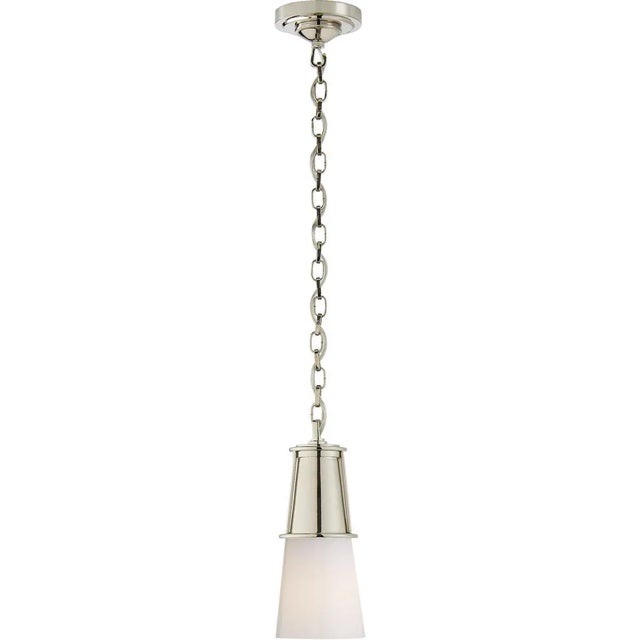 Robinson Small Pendant in Polished Nickel with White Glass Designer: Thomas O'Brien Canopy: 4.5" Round Mounting: Chain...