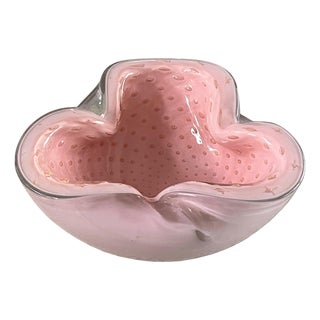 1970s Alfredo Barbini Murano Pink and Gold Bullicante Bowl Cased Glass For Sale