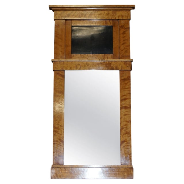 Antique Neoclassical Biedermeier Maple Wall Mirror in Foxed Glass, 1880s For Sale