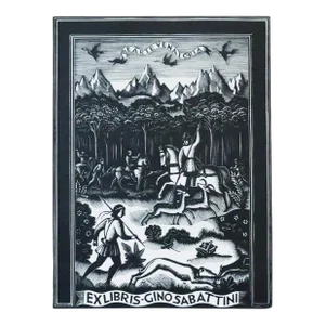 1938 Italian Engraving Bookplate (Ex Libris), De Arte Venatoria (Matted)