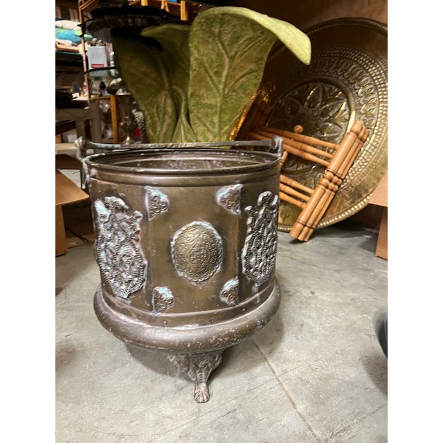 Vintage Brass Footed Planter With Decorative Handles For Sale - Image 4 of 6