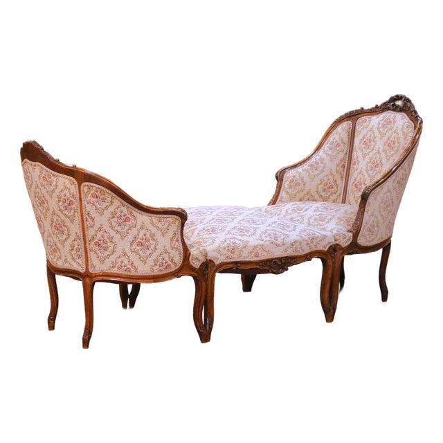 19th Century French Louis XV Provençal Walnut Duchesse Brisée Chaise Longue For Sale