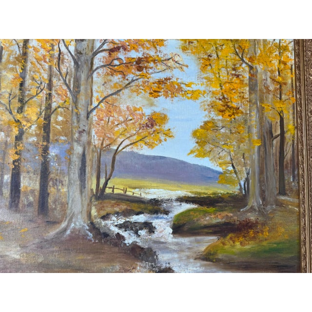 1970s 1970s Vintage Impressionist Autumn Landscape Oil Painting on Board by Helen Milford For Sale - Image 5 of 11
