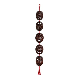 Vintage Korean Carved Wood Hahoe Mask Wall Hanging, Set of Five For Sale