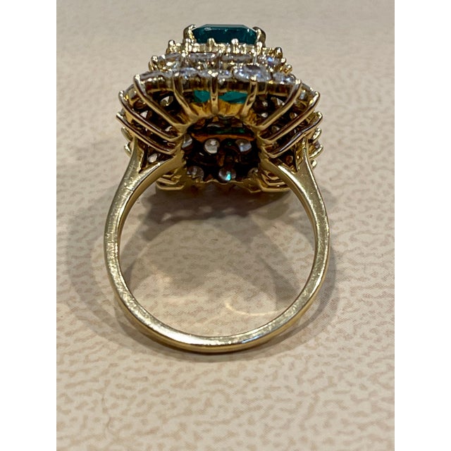 GIA Certified 3.41 Carat Cushion Cut Colombian Emerald & Diamond Ring 18K Y Gold For Sale - Image 4 of 18