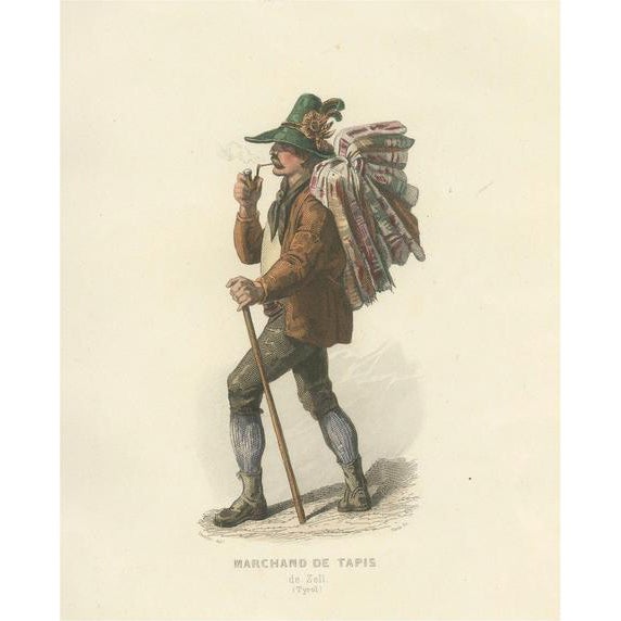 Tyrolean Rug Seller, 1853, Paper For Sale