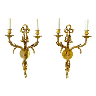 Louis XVI Style Ormolu Two‑Light Sconces, Attributed to P.E. Guerin For Sale