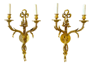Louis XVI Style Ormolu Two‑Light Sconces, Attributed to P.E. Guerin