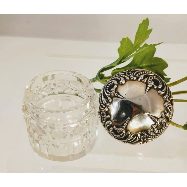 Mid 20th Century Sterling Silver and Cut Glass Dresser Vanity Jar For Sale - Image 5 of 13