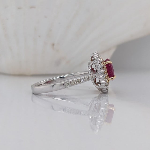 Contemporary Beautiful Ruby Ring w Earth Mined Diamonds in Solid 14K White Gold Round 6mm For Sale - Image 3 of 8