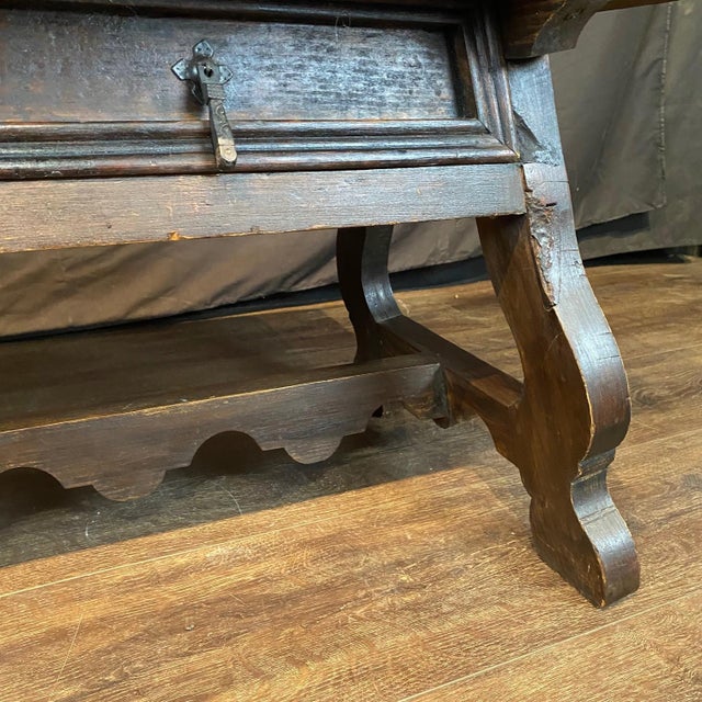 Antique Spanish Coffee Table With Double Sided Drawers and Lyre Legs For Sale - Image 10 of 11