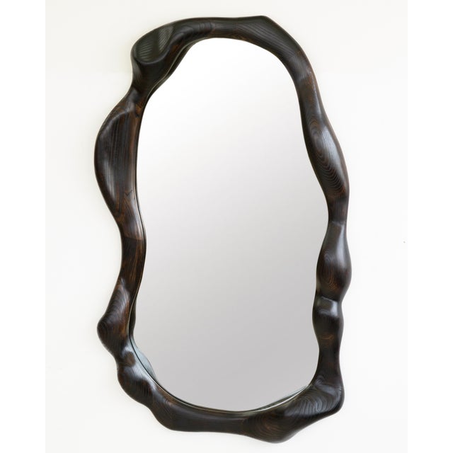 Organic Shaped Charred Red Oak Wall Mirror by Alexander Knysch For Sale - Image 6 of 10