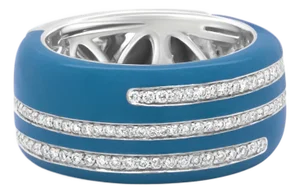 .925 Sterling Silver Turquoise Enamel 5/8 Cttw Round Diamond Wide Band Statement Ring (F-G Color, VS1-VS2 Clarity) - Size 7