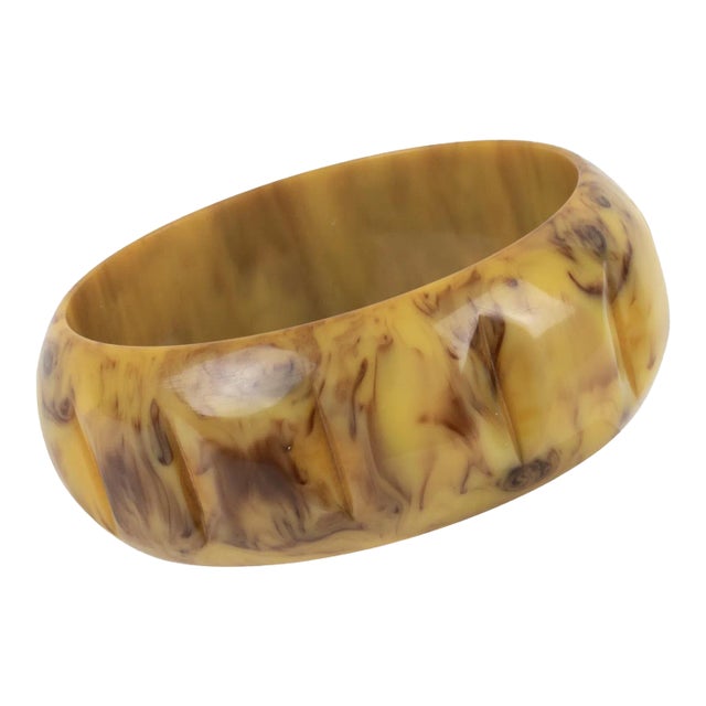 Bakelite Bracelet Carved Bangle Banana Chocolate Marble For Sale