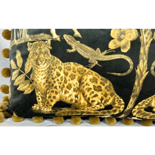 English 20" Square Decorative Throw Pillow With a Stunning Safari Animal Print of Giraffes, Leopards, Birds and Lizards- Made in the U K For Sale - Image 3 of 12