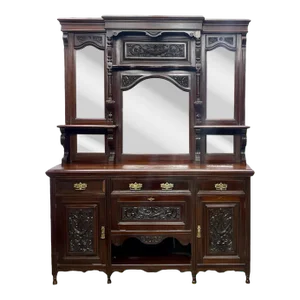 Antique English Morley & Sons Renaissance Revival Walnut and Mahogany Sideboard