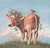 Ivy (Floriferous CowCalf) by Carrie Goller | Oil on canvas Cow with flowers and a bird on its back For Sale
