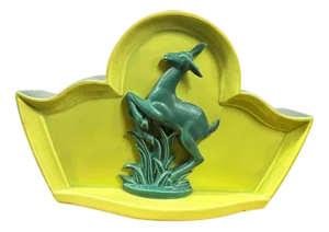 1950s Mid-Century Modern Green Ceramic Jumping Deer Mantle Tv Lamp by Shawnee Art Pottery