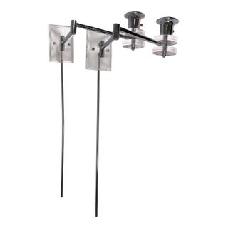 Late 20th Century Pair of Large Modern Chrome & Lucite Adjustable Swing Arm Wall Sconces For Sale