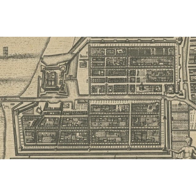 Antique engraving titled 'batavia.' a finely engraved bird's-eye plan of the fortified city of batavia (present-day...