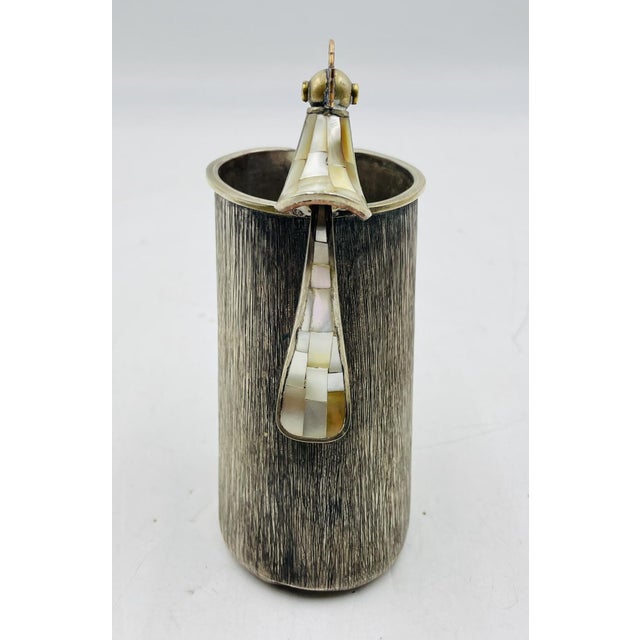 1960s Los Castillo Taxco Silver Plate Bird Handle Pitcher W/ Mother-of-Pearl For Sale - Image 9 of 18
