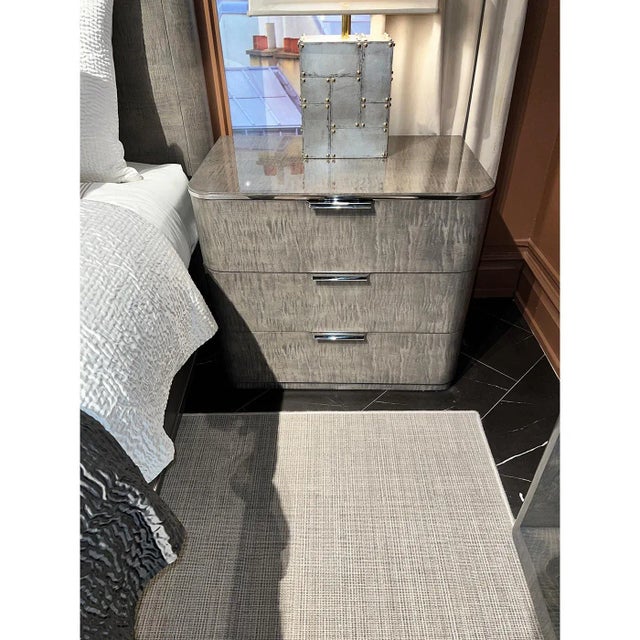 2020s Pair of Grey Art Deco Nightstands With Drawers For Sale - Image 5 of 5