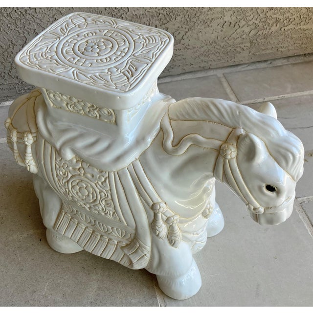 Circa 1980 Fabulous Linen-Hued Earthenware Pony Garden Stool / Plant Stand For Sale - Image 10 of 18