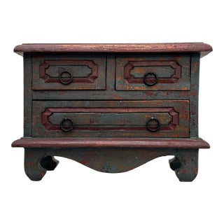 Vintage Asian Inspired Small Solid Wood Painted Apothecary Chest, Maroon, Burgundy, Forest Green For Sale