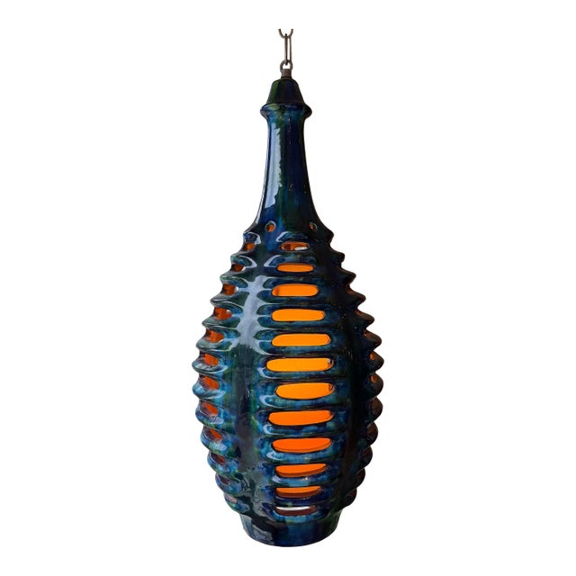 Mid 20th Century Mid Century Modern Glazed Ceramic Swag Light Lantern Brutalist Style For Sale