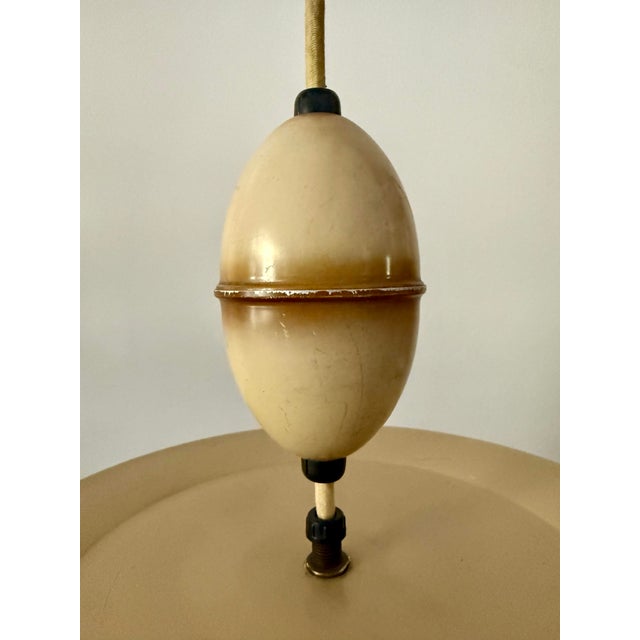 Vintage Art Deco Streamline Moderne Saucer Form Tole Chandelier For Sale - Image 4 of 11