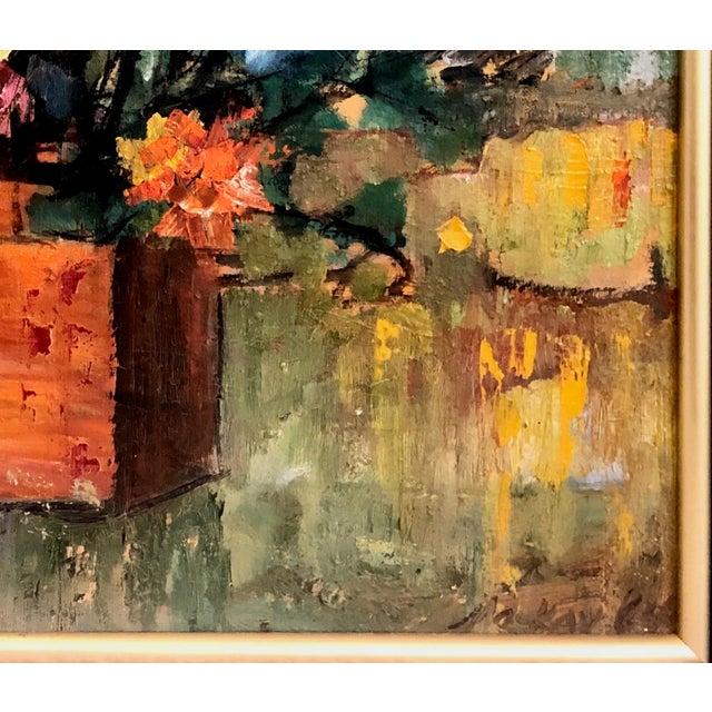 Textile Mid-Century Modern Expressionist Still Life of Vibrant Flowers, Signed McKay For Sale - Image 7 of 9