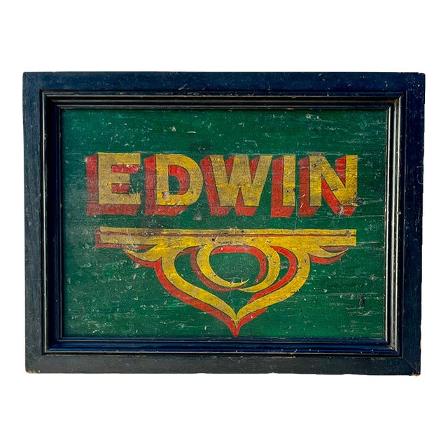 19th Century Hand Painted Folk Art Sign Fragment “Edwin” For Sale