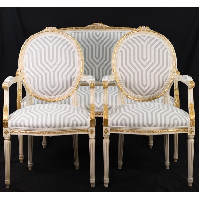 New Schumacher Vanderbilt Linen Upholstery Restored Louis XVI Style