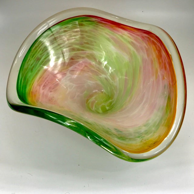 This gorgeous bowl brings bright and cheery colors of pink, mint lime green and tangerine swirled together in a milky...