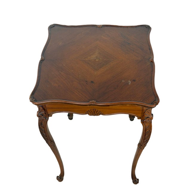 Vintage French Provincial Tall Square Table With Sculptural Turned Legs For Sale - Image 9 of 15