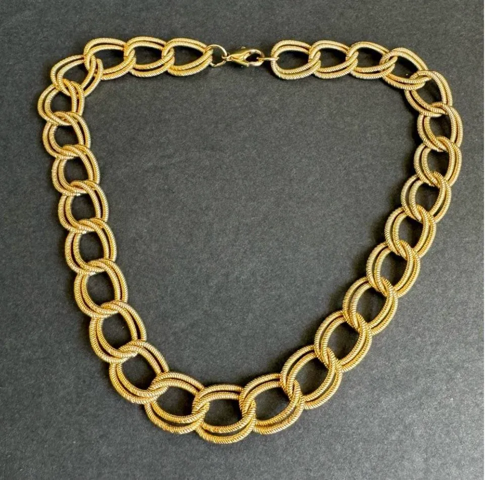 Vintage 1980s Gold Tone Double Link Necklace Chunky Maximalist