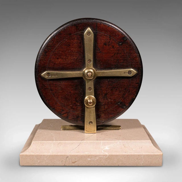 Late 19th Century 1900s Victorian Antique Mounted Fishing Reel, English, Brass, Decorative, Travertine For Sale - Image 5 of 13