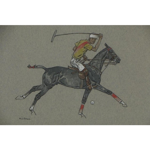 Traditional Mid 20th Century Paul Desmond Brown Watercolour & Gouache Illustration of Polo Player For Sale - Image 3 of 8