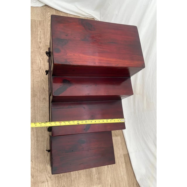 Vintage Japanese Kaidan Tansu Step Chest Swing Door Cabinet Three Drawers 1950's For Sale - Image 10 of 11