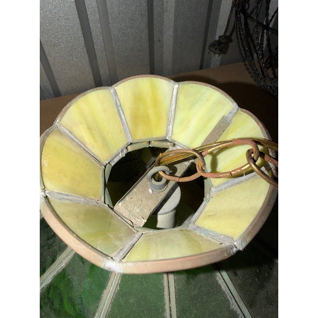 Green Mid Century Green Stained Glass Pendant Lamp For Sale - Image 8 of 8