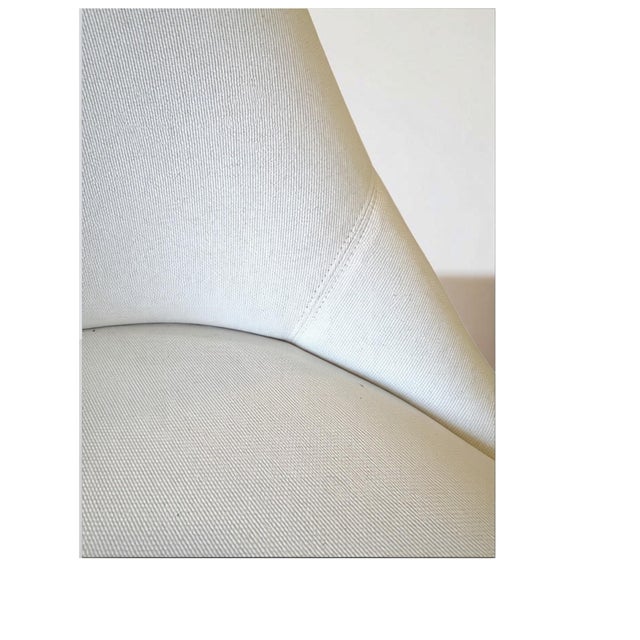 Linen Lee Swivel Chair With Oak Plinth Base in White Linen, Pair For Sale - Image 8 of 9