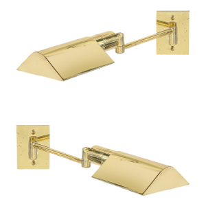 Pair of Mid-Century Modernist Swing Arm Articulating Sconces in Polished Brass